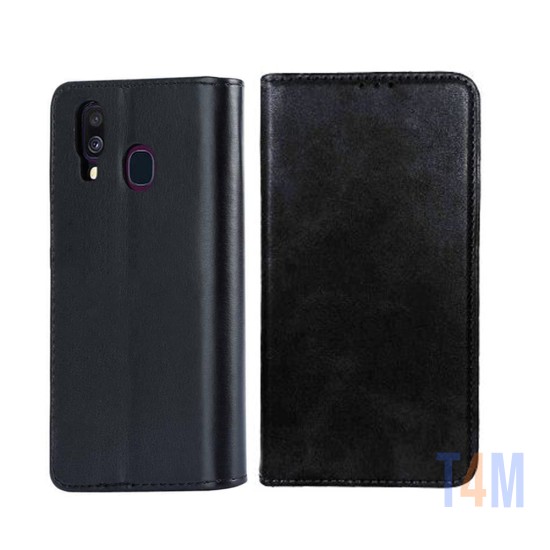 Leather Flip Cover with Internal Pocket For Samsung Galaxy A20E Black